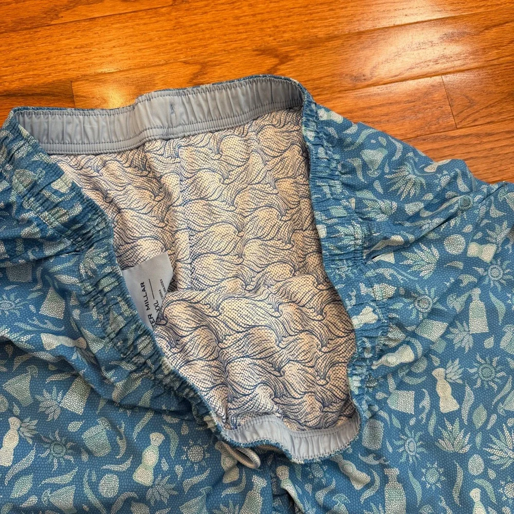 Peter Millar Swim Trunks Mens 2XL Blue Tequila Agave Print Mesh Lined Beachwear